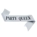 Sparkling silver glitter party sash featuring bold black 'PARTY QUEEN' printed text - Part Queen (silver Background With Black Lettering) / Adult