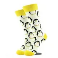 Chaussettes mi-hautes jaunes et blanches avec un adorable motif de pingouin répétitif - Gm0056