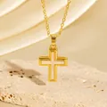 Elegante vergoldete Zirkon Kreuz Kette mit rosa Einlage für Damen stylischer Schmuck - C00135 / 18K-Gold