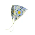 Handgefertigtes gehäkeltes Dreieckskopftuch mit blau-weißem Blumenstrickmuster für Damen - Einheitsgröße / Rosenblau Aprikose