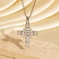 Eleganter silberner Kreuzanhänger Halskette mit Perlen und funkelnden Zirkonia-Steinen - C00137 / 18K-Gold