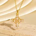 Elegante goldene Kreuzkette mit Perlen- und Zirkonia-Inlay auf steinernem Sockel. - C00139 / 18K-Gold