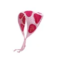 Rosafarbener Strick-Dreieckskopftuch aus Acryl mit roten Erdbeermustern im Landhausstil - Einheitsgröße / Herz Rosa