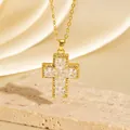 Elegante vergoldete Kreuzkette mit funkelnden Zirkonsteinen im Prinzess-Schliff. - C00142 / 18K-Gold