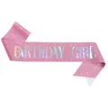Sparkling pink glitter Birthday Girl sash with holographic lettering for birthday party - Birthday Girl (pink Iridescent) / Adult