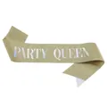 Gold glitter party sash with holographic silver PARTY QUEEN text for celebrations - Part Queen (golden Iridescent) / Adult