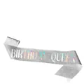 Shiny silver glitter birthday sash featuring holographic Birthday Queen text for party - Birthday Queen (silver Iridescent) / Adult