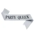 Elegant silver glitter party sash with black PARTY QUEEN lettering for birthday celebrations - Part Queen (silver Background With Black Lettering) / Adult