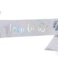Silver glitter Mom to Be sash with iridescent holographic lettering for baby showers - Mom To Be Silver Iridescent / Adult