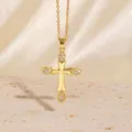 Elegante vergoldete Zirkon-Kreuz-Halskette mit einem minimalistischen Luxus-Design - C00151 / 18K-Gold