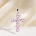 Elegante silberne Kreuzhalskette mit leuchtend rosa Zirkoniasteinen in Ovalschliff. - C00160 / 18K-Gold