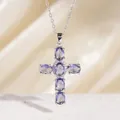 Silberne Kreuzkette mit ovalen lila Steinen und funkelnden Zirkonia-Details - C00165 / 18K-Gold