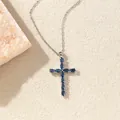 Elegante silberne Zirkonia-Kreuzkette mit blauem Marquise-Schliff für Damen - C00190 / 18K-Gold