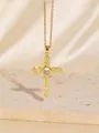 Elegante goldene Kreuzkette mit schimmernden Zirkoniasteinen auf strukturiertem Stein - C00090 / 18K-Gold