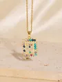 Elegante goldene Halskette mit einem rechteckigen bunten Zirkon Kreuzanhänger für Frauen - C00079 / 18K-Gold
