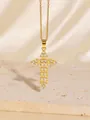 Eleganter vergoldeter Zirkonia Kreuz Anhänger Halskette für Damen im Luxusdesign - C00088 / 18K-Gold