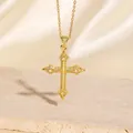 Luxuriöse vergoldete Halskette mit Kreuzanhänger und funkelnden Zirkonia-Steinen - C00076 / 18K-Gold