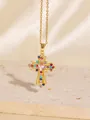Luxuriöse vergoldete Kreuz-Halskette mit funkelnden mehrfarbigen Zirkon-Steinen - C00078 / 18K-Gold