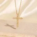 Eleganter vergoldeter Kreuzanhänger Halskette mit funkelnden Zirkonia-Steinen besetzt - C00075 / 18K-Gold