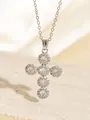 Eleganter silberfarbener Kreuzanhänger mit funkelnden Zirkonia-Clustern für Damen - C00086 / 18K-Gold