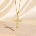 Elegante vergoldete Kreuzhalskette mit funkelndem Zirkonia-Pavé-Besatz für Damen - C00052 / 18K-Gold