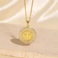 Exquisite goldene Zirkon Kreuz Anhänger Halskette mit funkelndem Kristall-Heiligenschein - C00053 / 18K-Gold