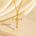 Elegante goldene Kreuzkette mit funkelnden Zirkonia, minimalistisches Luxusdesign - C00021 / 18K-Gold