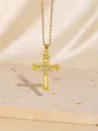 Luxuriöse goldene Zirkon Kreuz Halskette Anhänger elegante Schmuck - C00089 / 18K-Gold