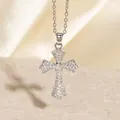 Luxuriöse elegante silberne Kreuz-Halskette mit funkelnden Zirkonia-Steinen für Damen - C00098 / 18K-Gold