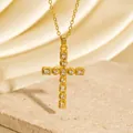 Eleganter 14K vergoldeter Kreuzanhänger Halskette mit funkelnden Zirkonia Steinen - C00017 / 18K-Gold