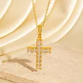 Elegante vergoldete Kreuzanhänger-Halskette mit funkelnden Zirkonia-Steinen. - C00011 / 18K-Gold