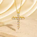 Elegante vergoldete Kreuzkette mit funkelnden runden Zirkonia-Steinen für Damen - C00015 / 18K-Gold
