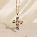 Elegante goldene Kreuzhalskette mit bunten Zirkonia-Steinen SKU-Variante Ansicht - C00047 / 18K-Gold