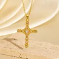 Eleganter goldener Kreuzanhänger mit funkelnden klaren Zirkonia-Akzenten für Damen - C00028 / 18K-Gold