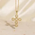 Eleganter goldener Kreuzanhänger mit funkelnden Zirkonia-Steinen für Damen Schmuck - C00048 / 18K-Gold