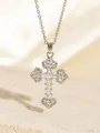 Elegante Halskette mit silbernem Zirkonia-Kreuzanhänger und feiner Krone auf Stein - C00083 / 18K-Gold