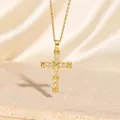Luxuriöse 18K vergoldete Zirkon Kreuz Anhänger Halskette mit elegantem X-Stich-Design - C00055 / 18K-Gold