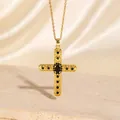 Elegante goldene Zirkon-Kreuzkette mit schwarzen Edelsteinen, Luxus-Schmuck für Damen - C00065 / 18K-Gold