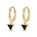 Pendientes de aro de plata de ley 925 con colgante de circón negro en triángulo - Aro Geométrico (ES3110) / Plata 925 / Dorado con circón negro