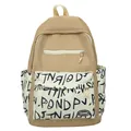Mochila escolar de color caqui con gran capacidad y elegante detalle de grafiti impreso - Bolso Simple Grande / Caqui Oscuro