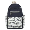 Mochila moderna con estampado de grafiti azul marino y blanco de gran capacidad - Bolso Simple Grande / Negro