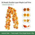 Künstliche Herbst-Ahornblatt-Girlande, 175 cm lang, ideal für die Dekoration zum Erntedankfest. - 36 Köpfe Doppelblatt Ahorn Stil (Nr. 2) / Orange Gelb und Rot Töne