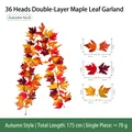 Künstliche Herbst Ahorngirlande 175cm lang mit realistischen roten und orangen Farben - 36 Köpfe Doppelblatt Ahorn Stil (Nr. 8) / Dunkelrot Orange Gelb Verlauf