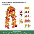 Künstliche Ahornblattgirlande mit 36 Doppelblättern, 175 cm lang, für Herbstdeko - 36 Köpfe Doppelblatt Ahorn Stil (Nr. 9) / Rot Orange Gelb Grün Verlauf