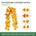 Künstliche Ahornblatt Girlande für Herbst, 175cm Länge, 36-köpfige Foliage Dekoration - 36 Köpfe Doppelblatt Ahorn Stil (Nr. 13) / Orange und Gelb Spätherbst