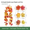 Detaillierte künstliche Herbst-Ahornblatt-Girlande, 175 cm Länge, 36 Köpfe, 70 g pro Stück - 36-Kopf Doppelblatt Ahorn Stil (Nr. 15) - mit 2 Haken / Rot Orange Gelb Grün Herbstfarbe
