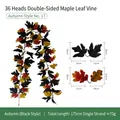 175cm Künstliche Schwarze Ahornblatt-Girlande 36 Köpfe für Halloween Herbst Deko - 36-Kopf Doppelblatt Ahorn Stil (Nr. 17) - mit 2 Haken / Schwarz Rot Ingwer Verlauf