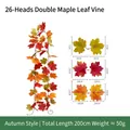 Künstliche Ahornblattgirlande für Herbstdeko, 26 Köpfe, Länge 200cm, Gewicht ca. 50g - 26-Kopf Doppelblatt Ahorn Stil (Nr. 21) - mit 2 Haken / Rot Orange Gelb Grün Herbstblattfarbe