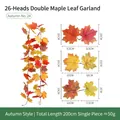 200cm künstliche Herbst-Ahornblatt-Girlande für Thanksgiving- und Halloween-Deko - 26 Köpfe Doppelblatt Ahorn Stil (Nr. 24) / Rot Orange Gelb Herbstfarben