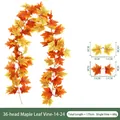 175cm Künstliche Ahornblatt-Girlande mit 36 Köpfen für Herbst Halloween Deko - 36-Heads Ahornblatt Rebe (Stil 14-24) / Orange-Gelb und Orange-Roter Verlauf